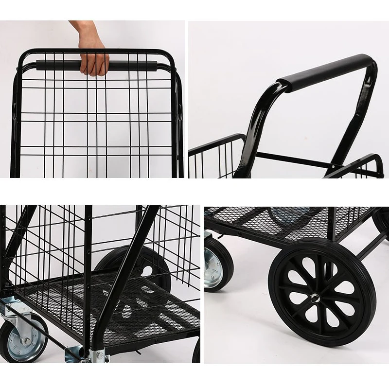 Heavy Duty Rolling Grocery Shopping Cart Utility Foldable Jumbo Luggage Trolley Cart for Luggage Carrying with Strong Wheels
