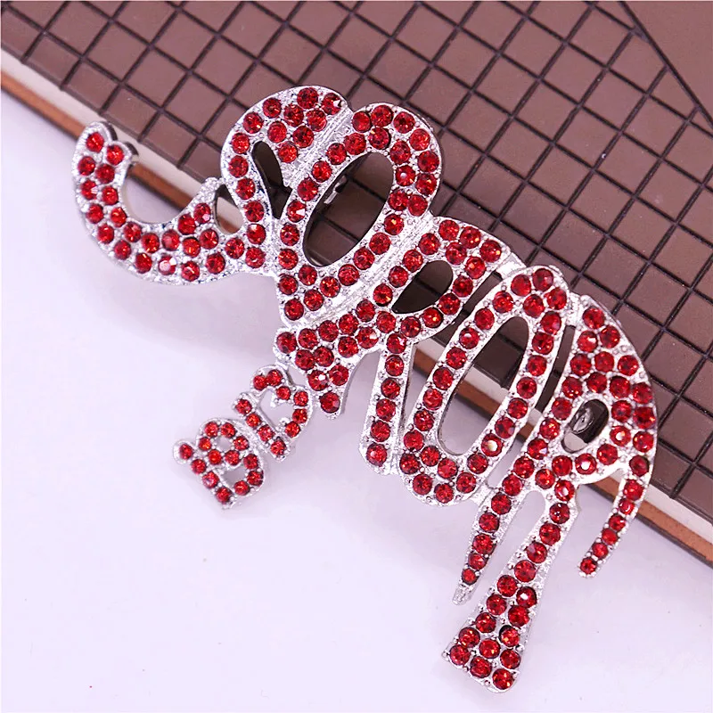 Popular College Association Animal Pin Women Dress Decoration Red Rhinestone Covered Greek Delta Elephant Soror 1913 Brooch