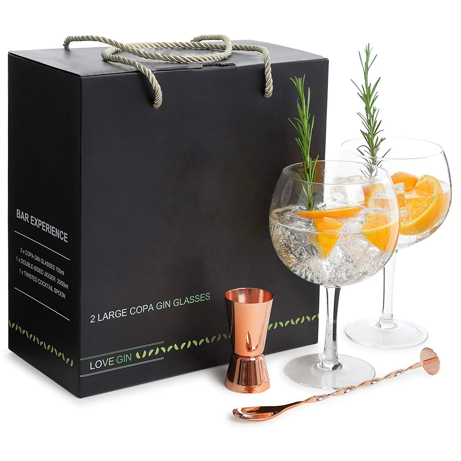 
G&T Glasses Copa Glasses Gin Glasses with Rose Gold Cocktail Spoon and Double-Sided Jigger 