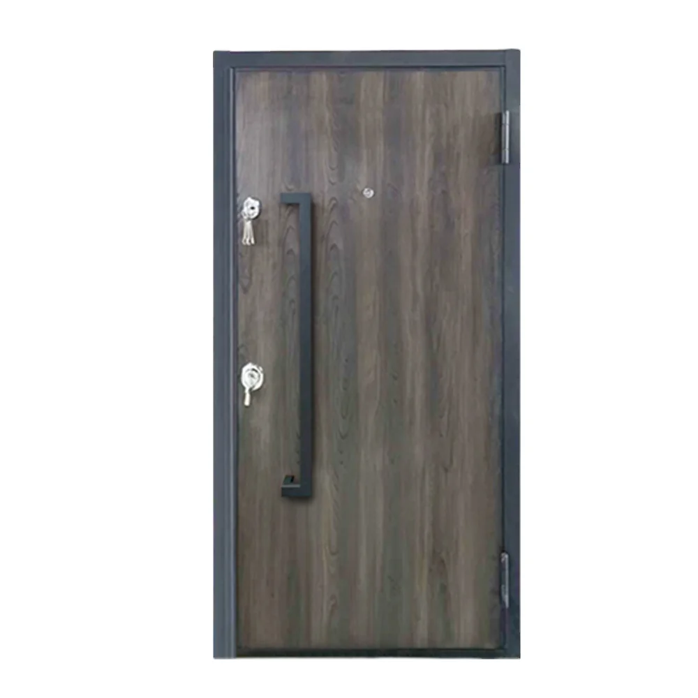 Mdf Armored Steel Security Door Medium Density Fiberboard Luxury Villa Long Handle Dark Texture Security Door