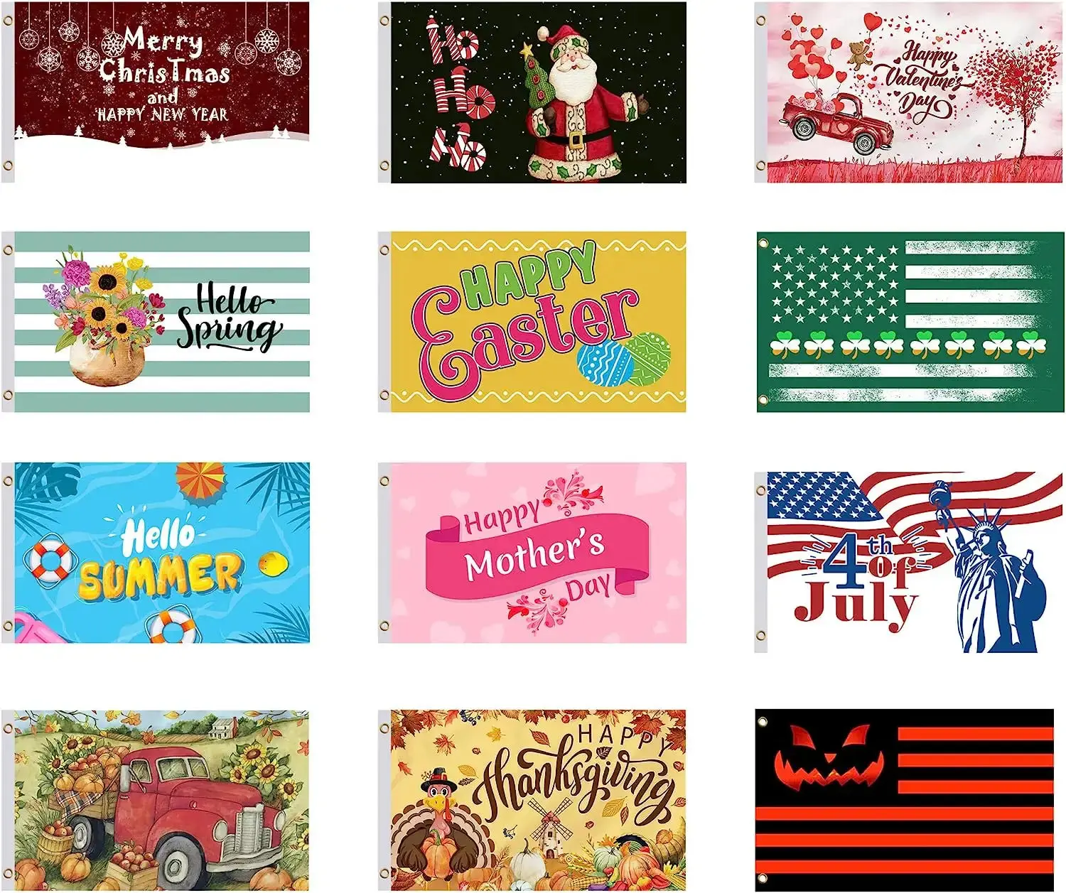 12 Seasons Flags 3x5Ft Spring Summer Fall Winter Halloween Christmas Holiday Outside Indoor Flags for House Garden Large Banner