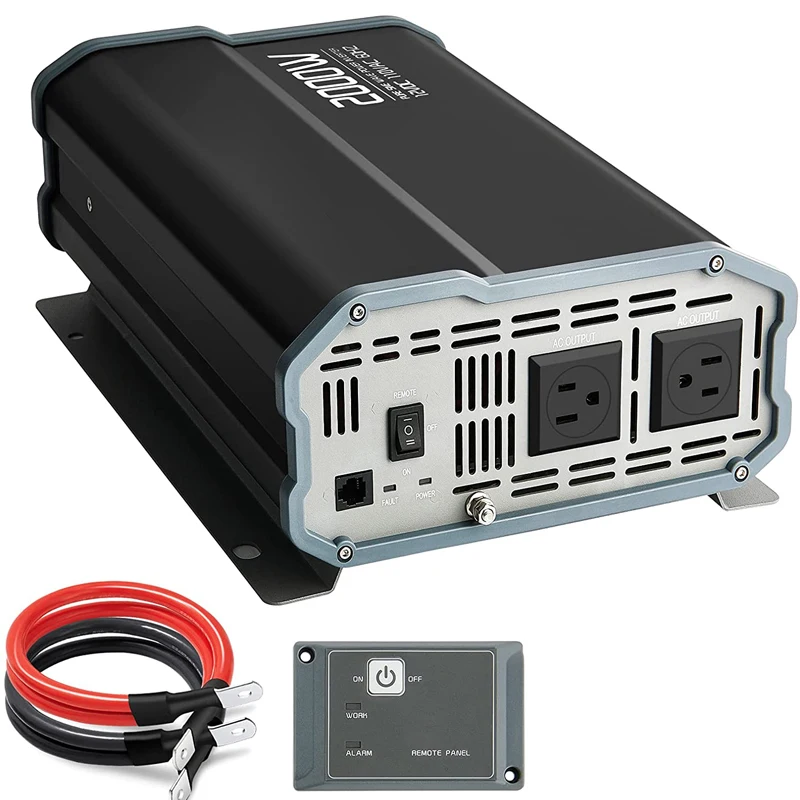 Инвертор мощности 2000 Вт, преобразователь постоянного тока 12 В в 120 В переменного тока с двумя розетками переменного тока для автомобиля, RV, грузовика, яхты, солнечной батареи
