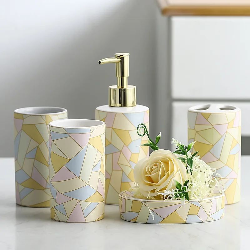 Hot sales nordic multicoloured ceramic bathroom products sets bathroom accessories for hotel decor