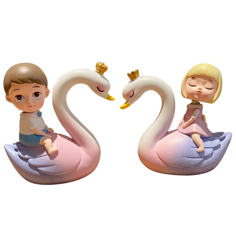 BaiMao 2pcs /pair swan girls and boys design modern statues home decoration desktop lovers resin crafts