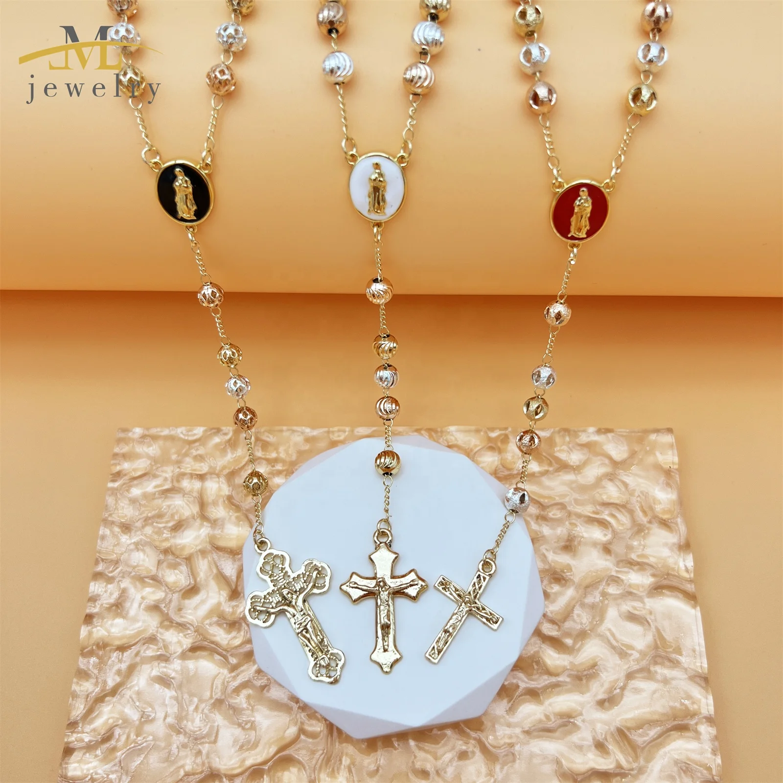 JML 2025 JML New Design Beads Charm Necklace Catholic Rosaries Y Shape Necklace Sublimation Rosary With  Crucifix for Men Women