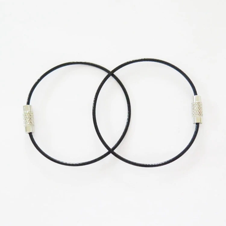 YIWANG Black Stainless Steel Screw Lock Keychain 150MM Wire Cable Key Ring