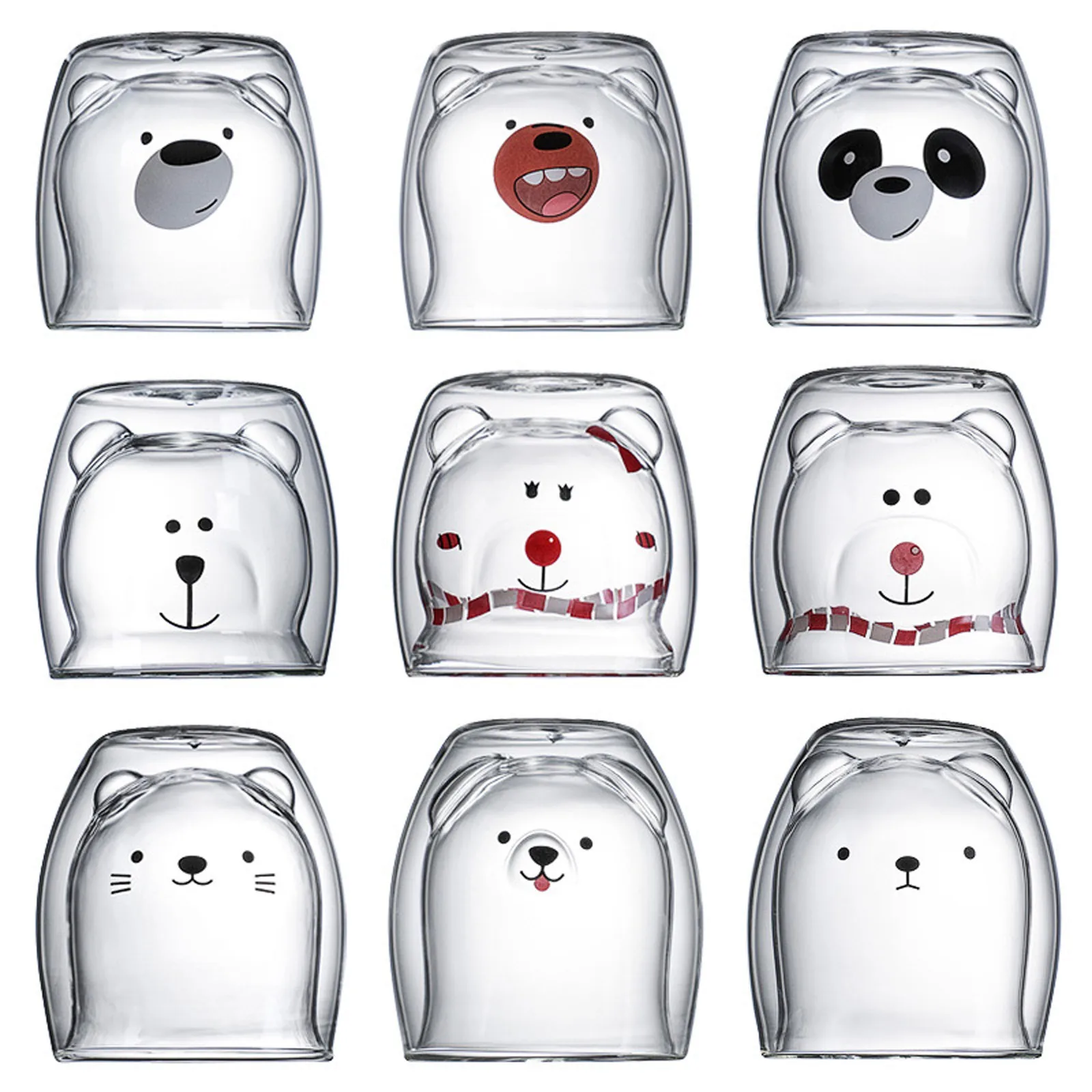 Lovely Bear Cat Dog Animal Double-layer Tea Milk Coffee Cup With Round Mouth Prevent Scald Cartoon Glass Mugs Christmas Gift
