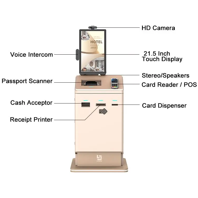 LIEN Multi Function Ticketing Kisok Interactive Self Service Card Dispenser Hotel Check In Kiosk Cash Recycler Machine