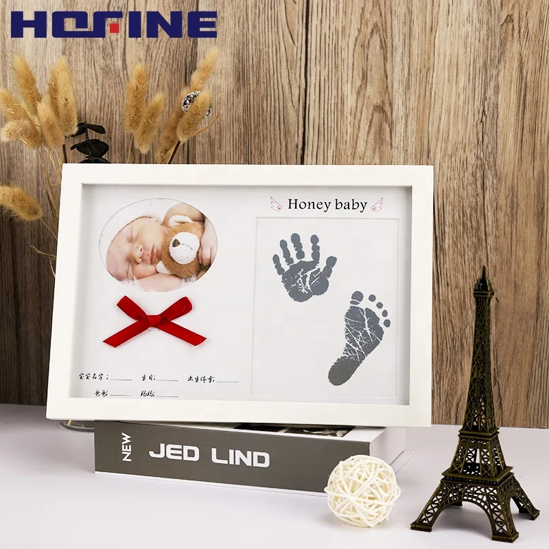 HOFINE Baby Free Wash Inkpad Safe First Year Souvenir puzzle Foot Hand Print Family Wood Photo Picture Frame