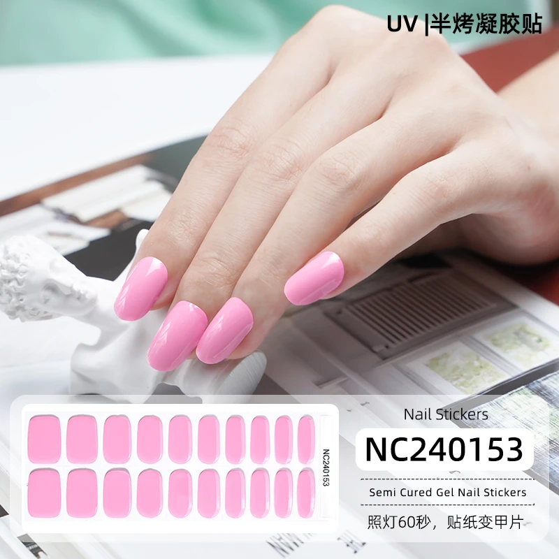20 Strips Semi Cured Gel Nail Patch Stickers for UV Lamp Cured Super Long Lastign Nail Gel Polish Nail Wraps Salon DIY Manicure