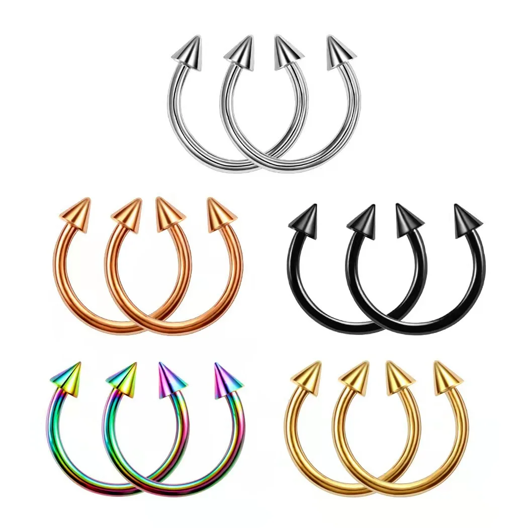 1Pcs 6-12mm Fashion Stainless Steel Horseshoe Fake Nose Ring C Clip BCR Septum Lip Piercing Falso Nose Rings Hoop for Women Men