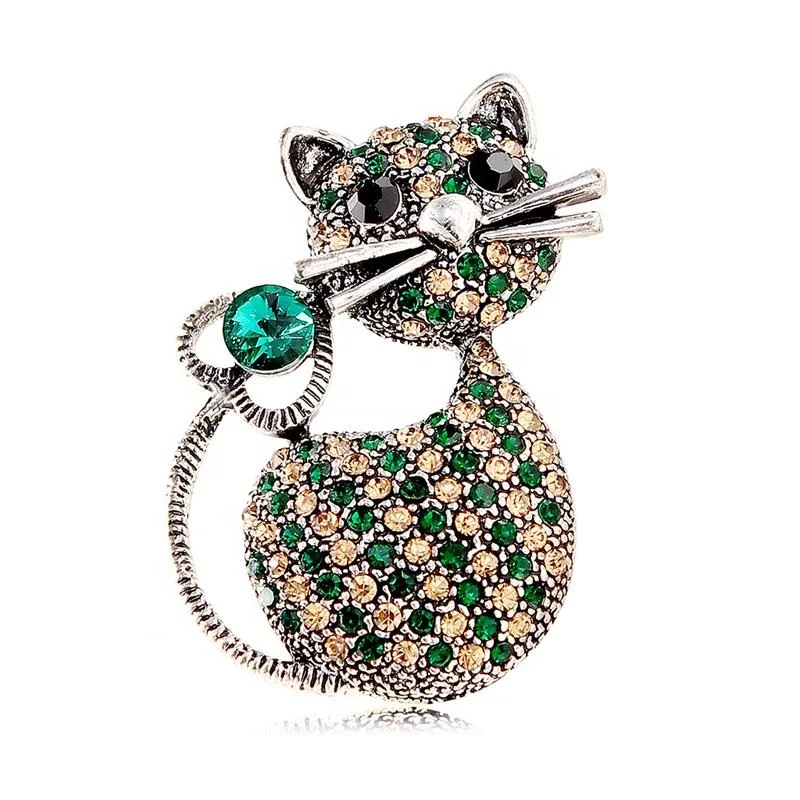 Hot sell style alloy with colorful CZ rhinestone vintage cute cat brooch