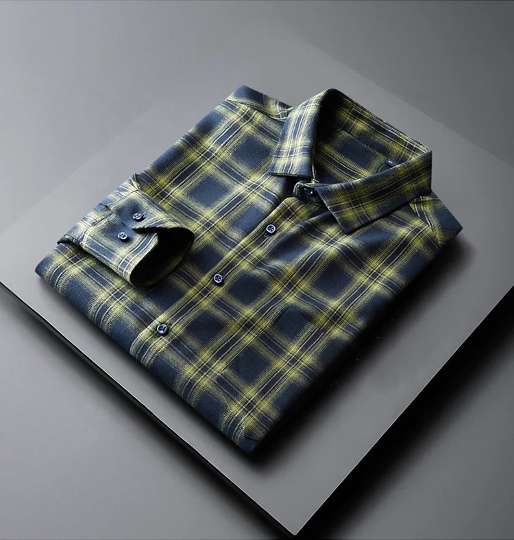 Wholesale Factory Custom Logo Embroidery Cotton Men Casual Oversize Button Down Kemeja Flannel Shirts Plaid Long Sleeve Shirt