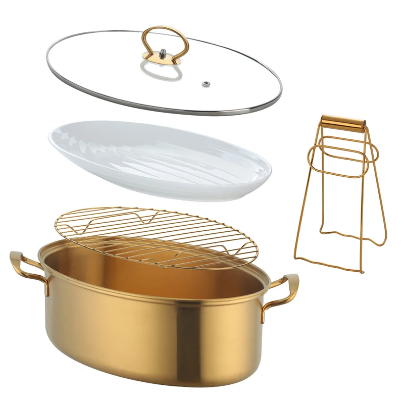 Egg Shaped Fish Cooking Pot Stainless Steel Kitchen Use Cookware Steamed Fish Pot with Glass Lid and Ceramic Plate