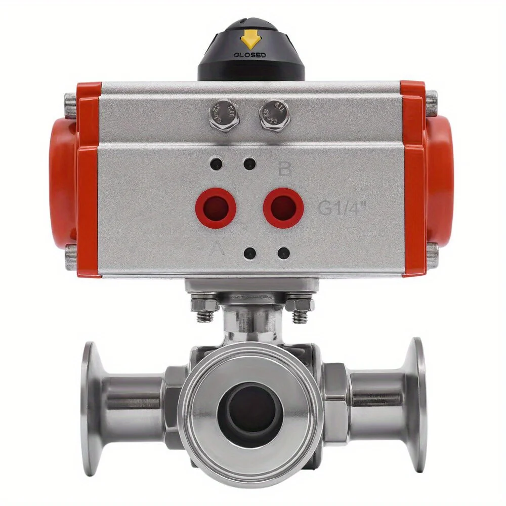 Sanitary clamp pneumatic ball valve stainless steel 304 through valve chuck connection actuator ball valve