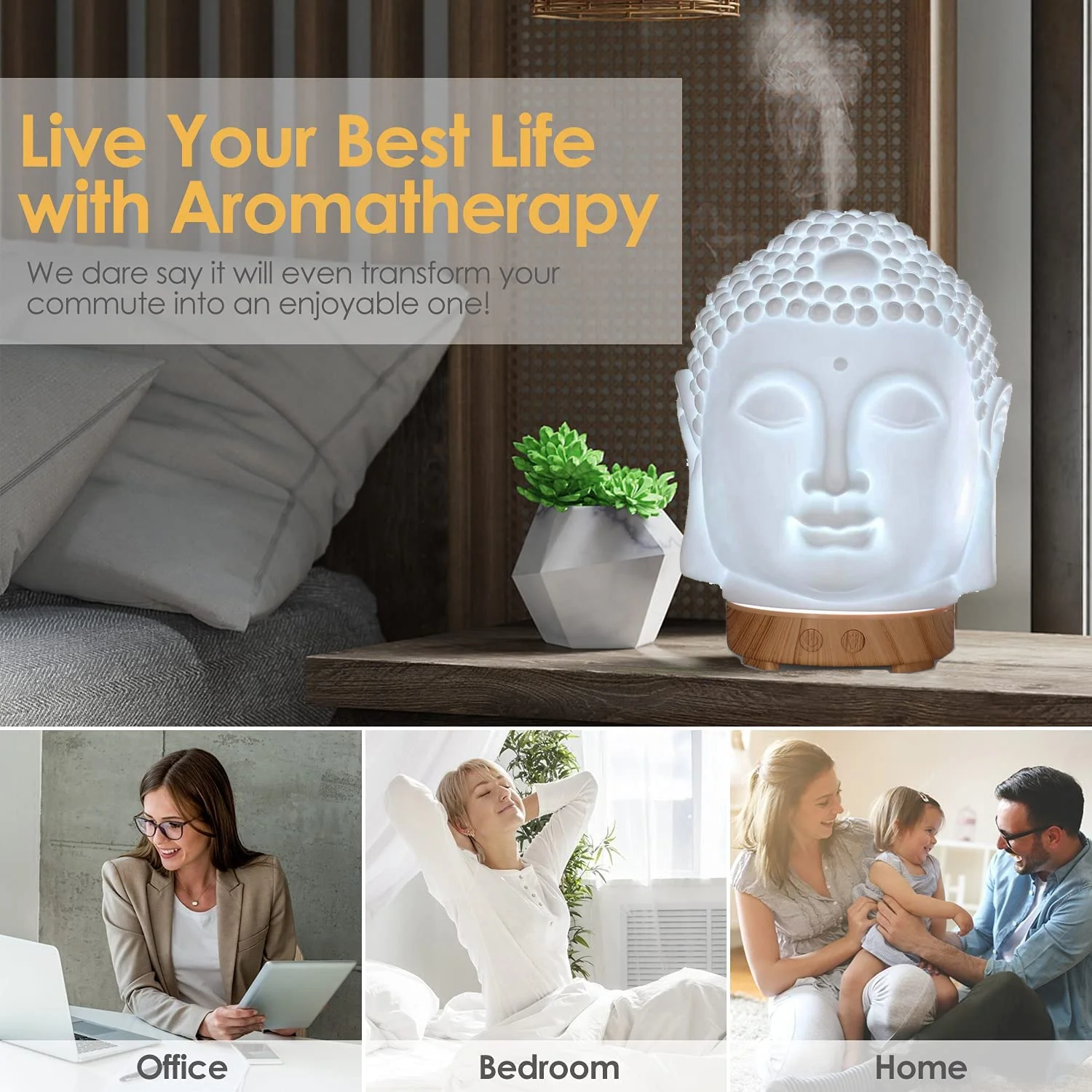 Factory Wholesale Ceramic Aroma Diffuser Air Purifier 100ML Ceramic Buddha Head Fragrance Humidifier For Essential Oils