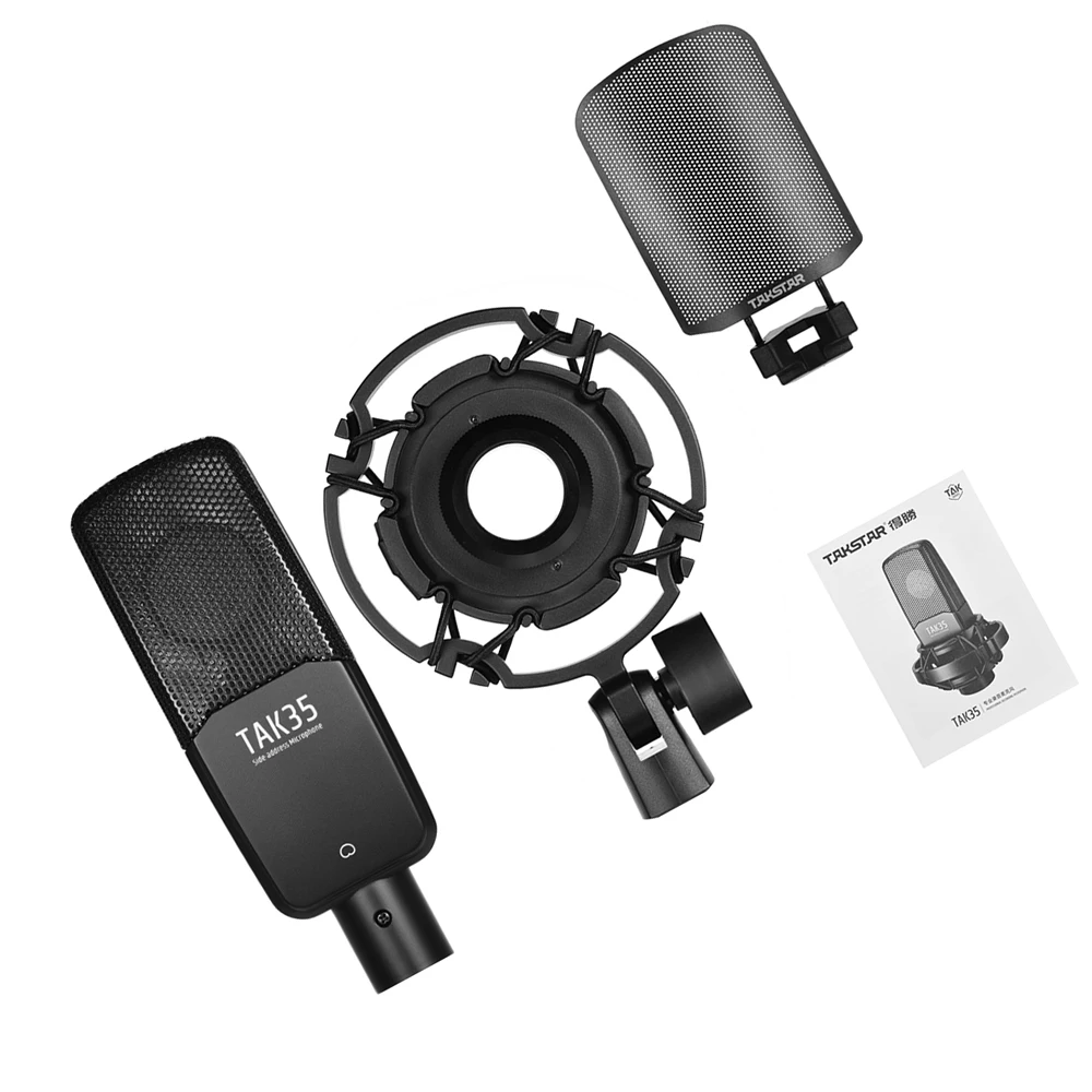 TAK35 Professional Recording Microphone Condenser Cardioid Mic with Metal Windscreen Shock Mount for Network Karaoke Liv