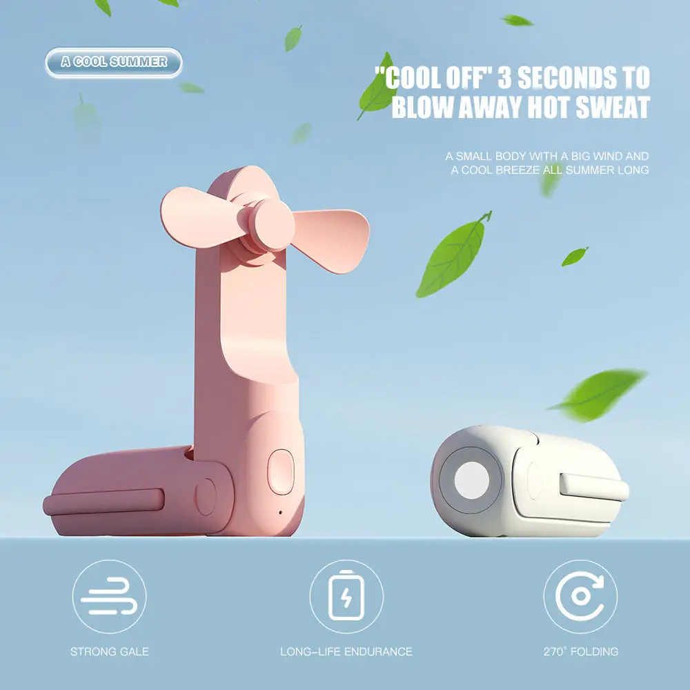 Portable Cooling Hand Fan 1200mAh Outdoor Rechargeable Mini Air Cooler Foldable Handheld Fan With led light Power Bank