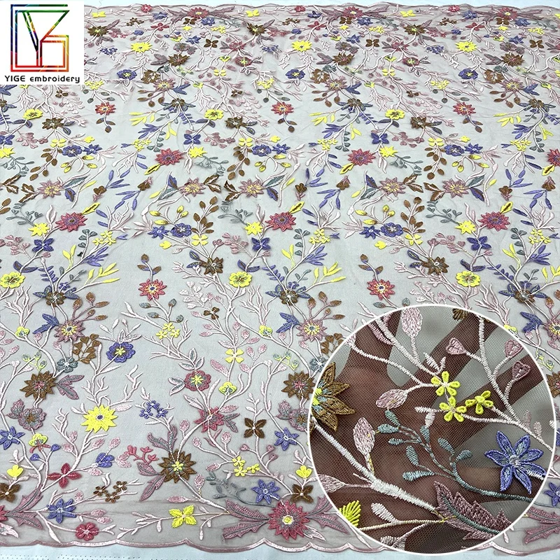 Wedding Party mesh embroidered Lace fabric women Dress Embroidery Tulle Applique 3D Flower Lace Fabric