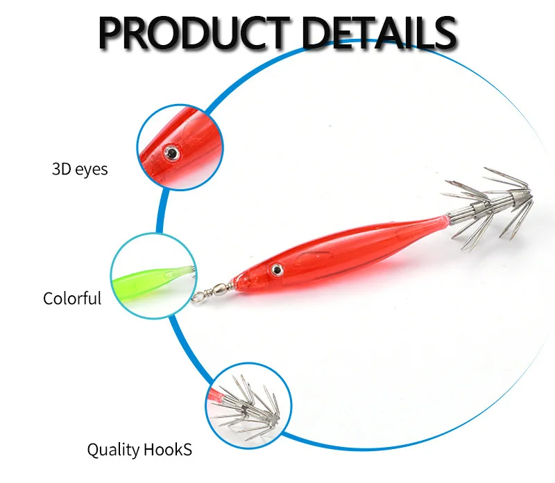 Laiyou 8cm3.6g 10colors Luminous Artificial Bait Soft Footed Wood Squid Hook Wholesale Fishing Lure