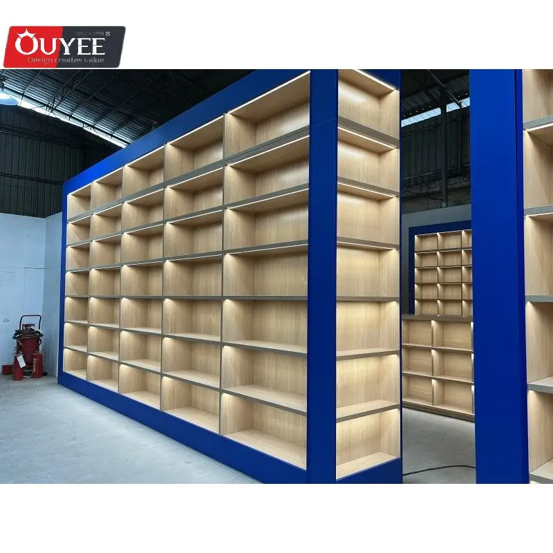 High End Library Room Decoration Furniture Book Store Display Rack Book Shelves Wooden Library Furniture Wood Library Bookshelf