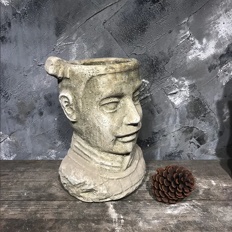 Antique personality head cement terracotta Greek goddess Buddha statue Nordic plant flower pot