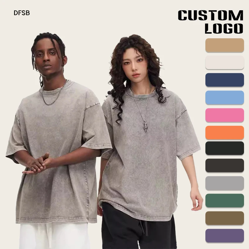 Wholesale tshirts tee 100 Cotton Acid Wash tshirts Oversized unisex Tshirt 300G Heavyweight T Shirt for Men Custom Blank T Shirt