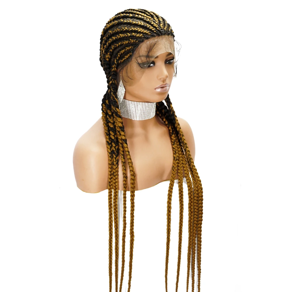 Box Braided Wigs Synthetic Full Lace Front Wig for Black Women Cornrow Braids Lace Wigs with Baby Hair perruque tresses