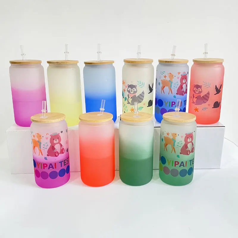 16 oz cold temperature color change drinking glass beer can shaped sublimation glass cups