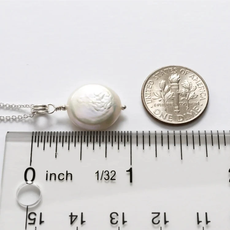 Luxury sterling silver single white coin water fresh pearl necklace for gift