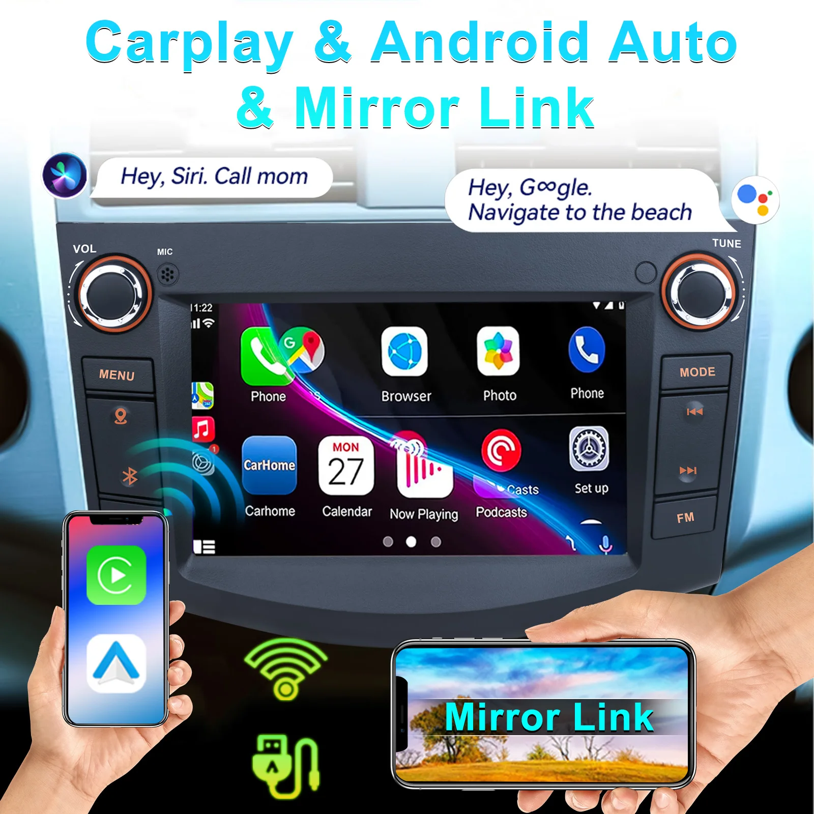 Автомобильный радиоприемник 32 Гб Android для Toyota Rav4 2006-2012 7 дюймов сенсорный экран GPS навигация Wi-Fi FM Carplay Auto