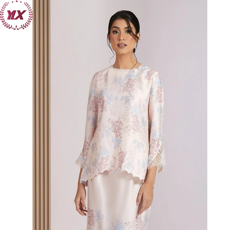 Модное Индонезийский Малайзийский современный Baju Raya 2023 Официальный принт кебая Kurung скромное вечернее платье