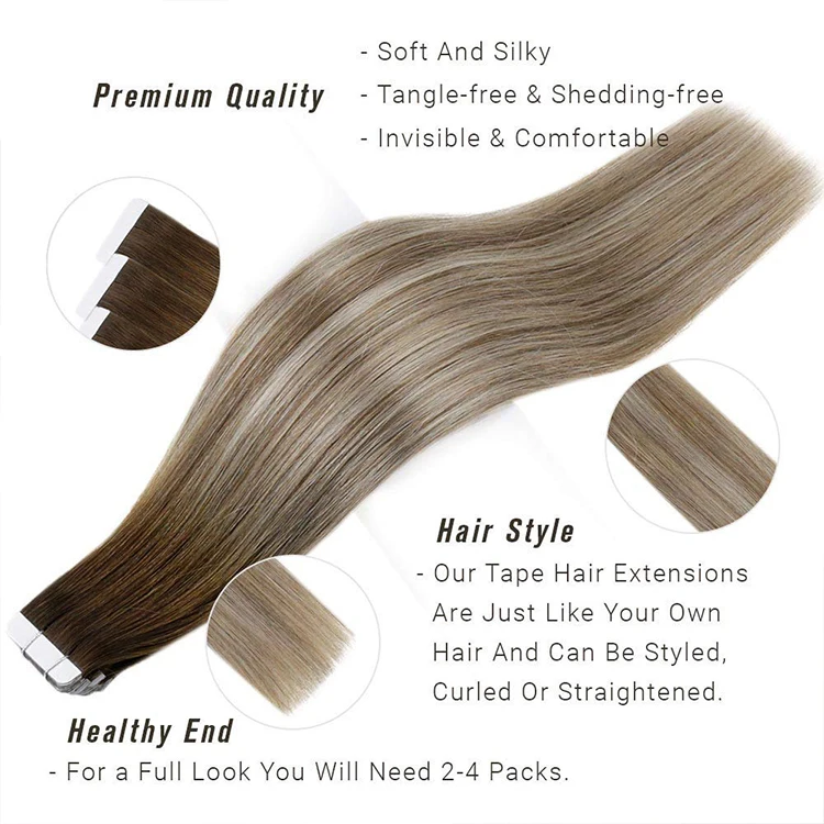 Factory supply double drawn Russian tape ins human hair cuticle aligned straight tape in hair extensions