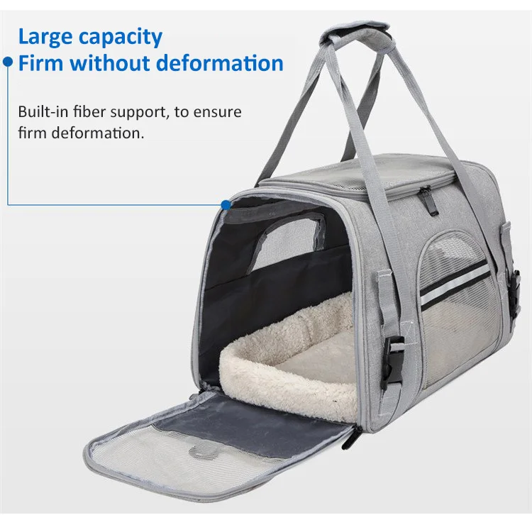 Airline Approved Small Dog Cat Portable Travel Carrier Soft Plush Window Mesh Cushion Luxury Pet Carrier Tote Kennel Bag
