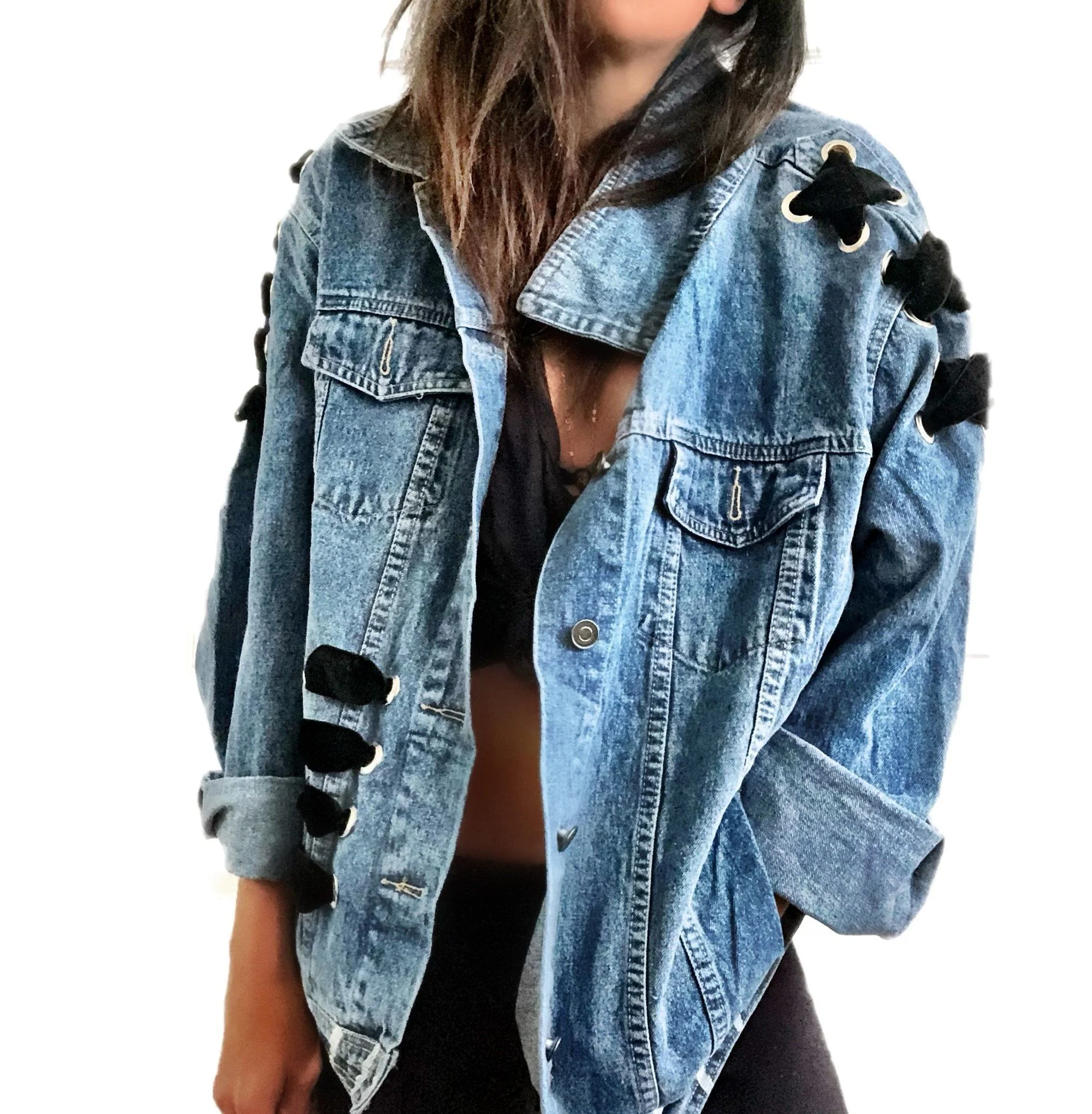 Fancy  wholesale new fashion jean customize logo printed winter denim jackets women