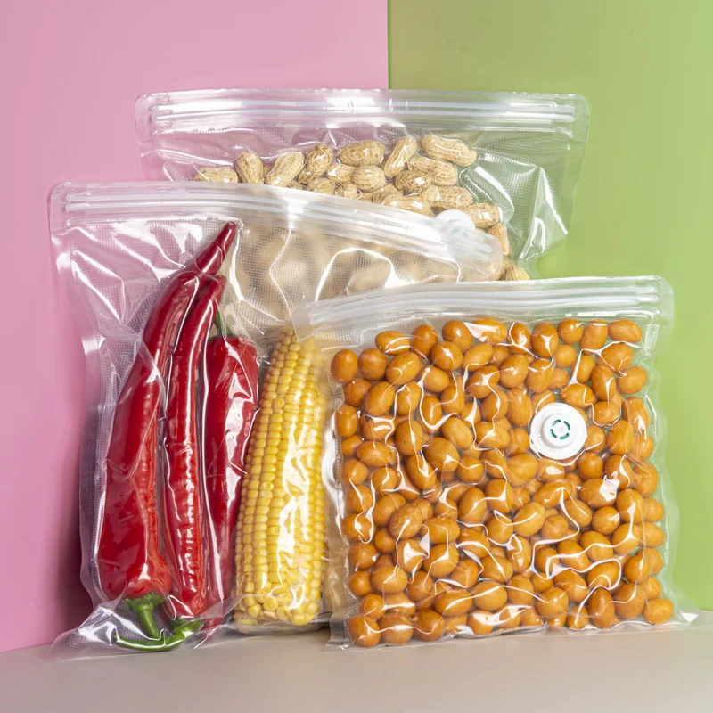 Wholesale Vacuum Zipper Bag with Air Valve For Food  Transparent Seal Vacuum Storage Bag