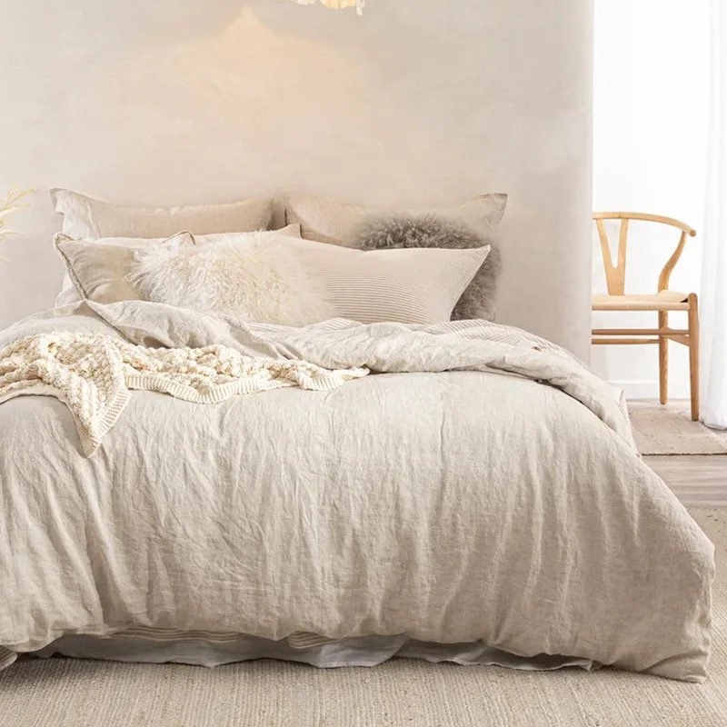 GOTS Hypoallergenic Material Safe For Sensitive Skin Designer Bed Sets Flax Fabric Linen Bedding Sheet Sets