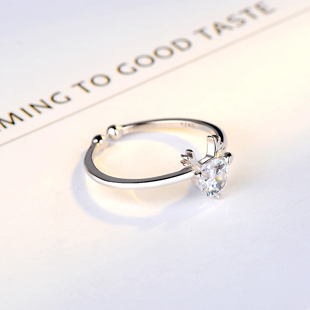 HOR01 RINNTIN Fine Jewelry Wholesale DIY Christmas Elk Deer Antler Head Adjustable Rings 925 Sterling Silver Women Rings