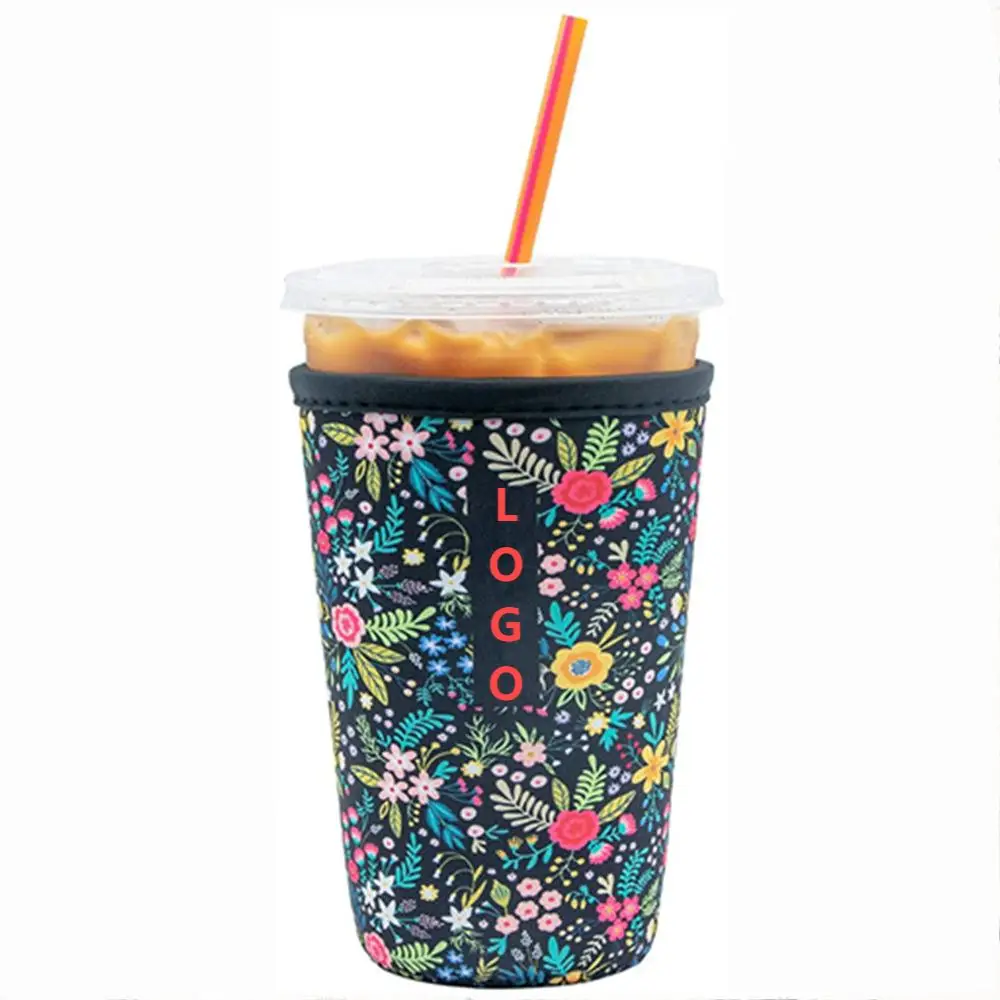 Factory customized pattern logo glass cup holder insulated cola coffee chloroprene rubber ice cup cover water bottle holder