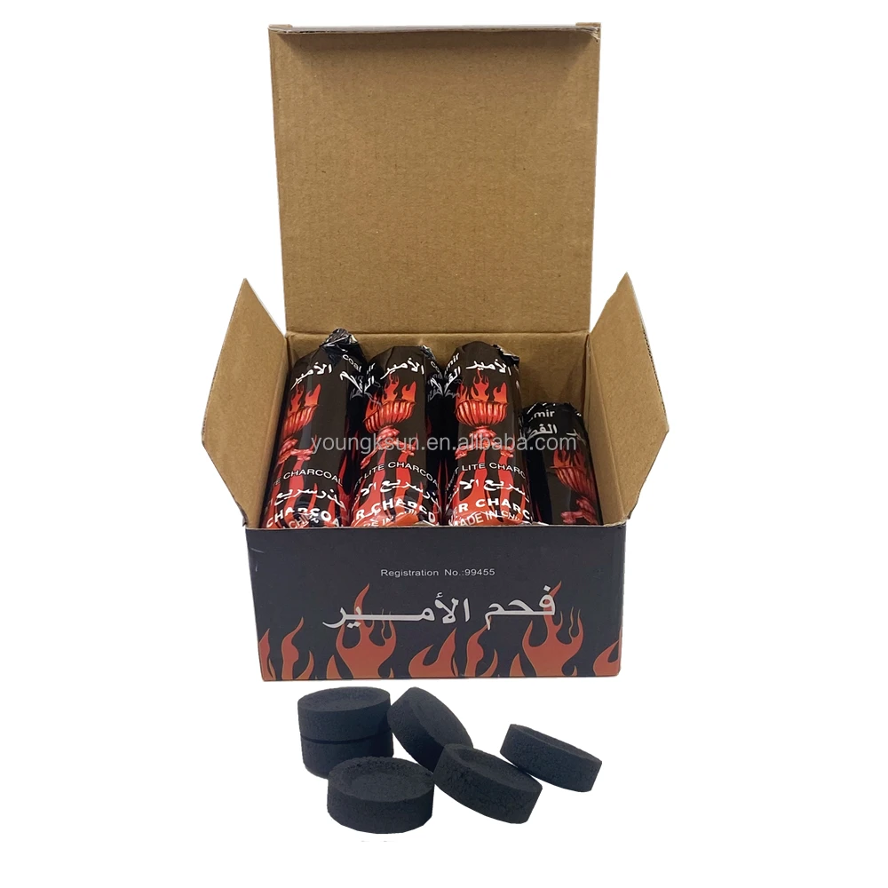 YKS Лучшая цена бесплатный образец 33 мм Быстрый Легкий круглый черный кальян уголь для