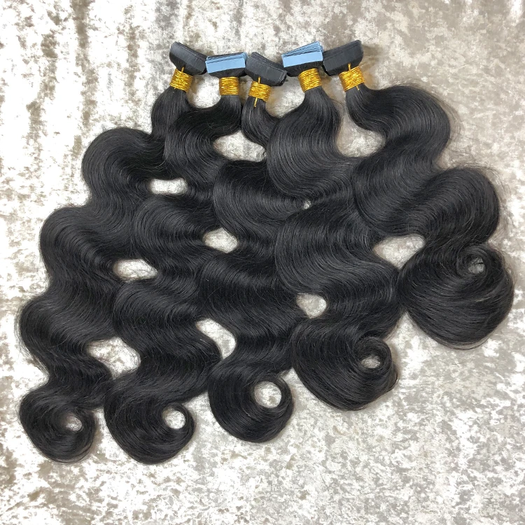 Raw Cambodian tape in Cuticle Aligned Virgin Hair 10-30 inch Body wave Natural wave Tape in Extensions