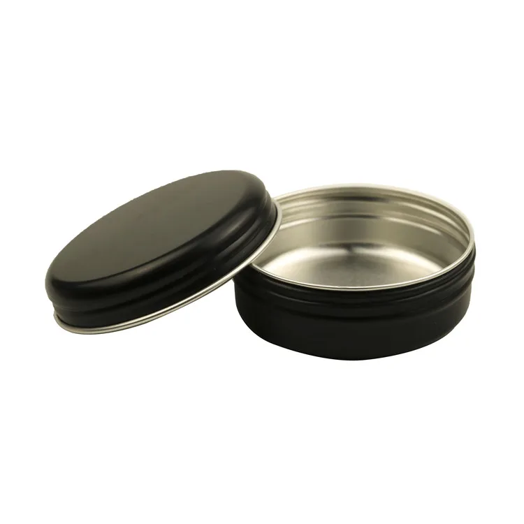 Matte black aluminum 60ml cosmetic jar 2 oz empty round metal screw top tin cans 60g hair wax can box with lids