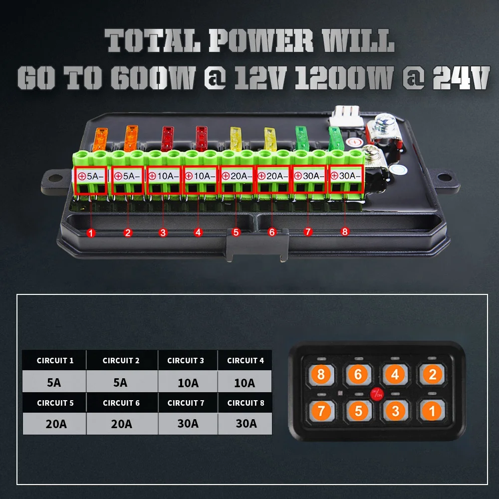 Universal 8 Gang Switch Panel Variable 7 Color Light Waterproof Circuit Control Relay System With Three Lighting Switching Modes