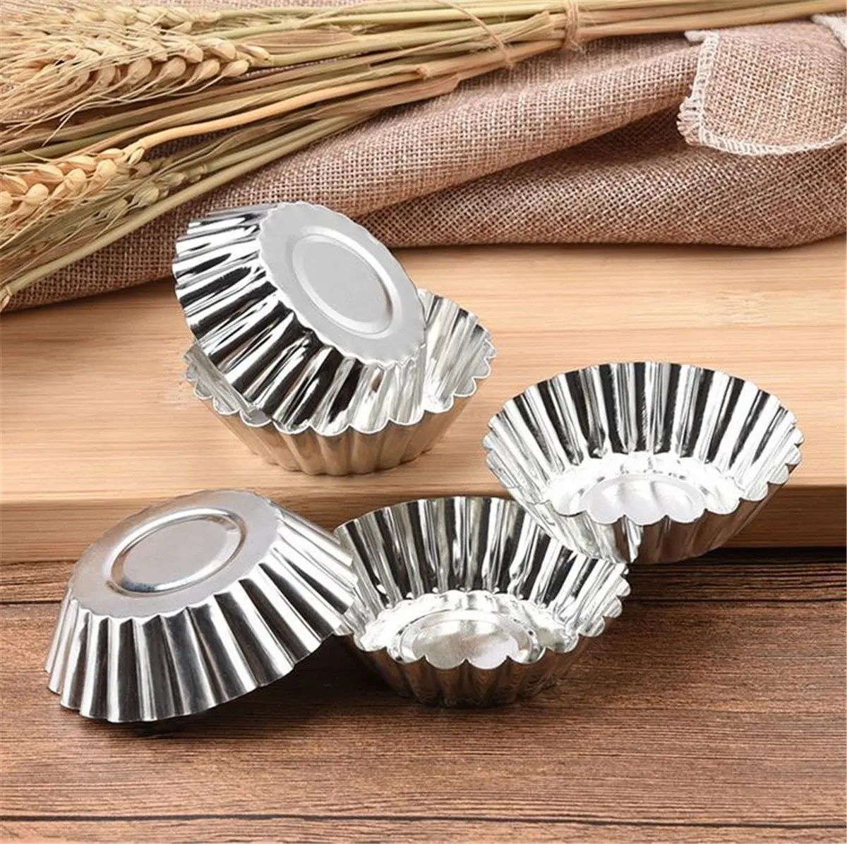 Reusable Silver Cupcake Egg Tart Mold Cookie Pudding Mould Non-Stick Cake Egg Baking Mold Pastry Making Tools