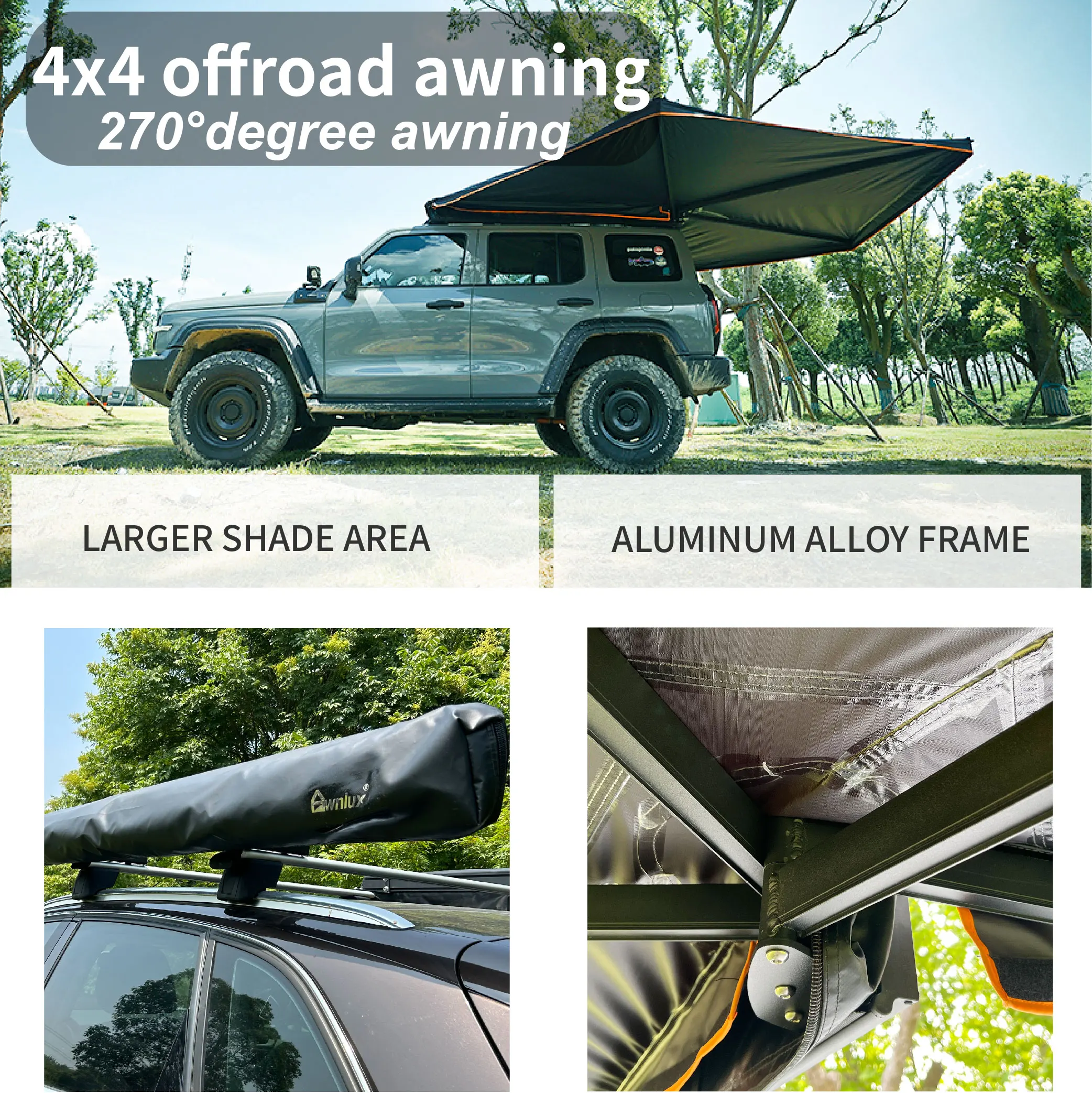 Yescampro new design roof top tent car side awning 180 degree awning review