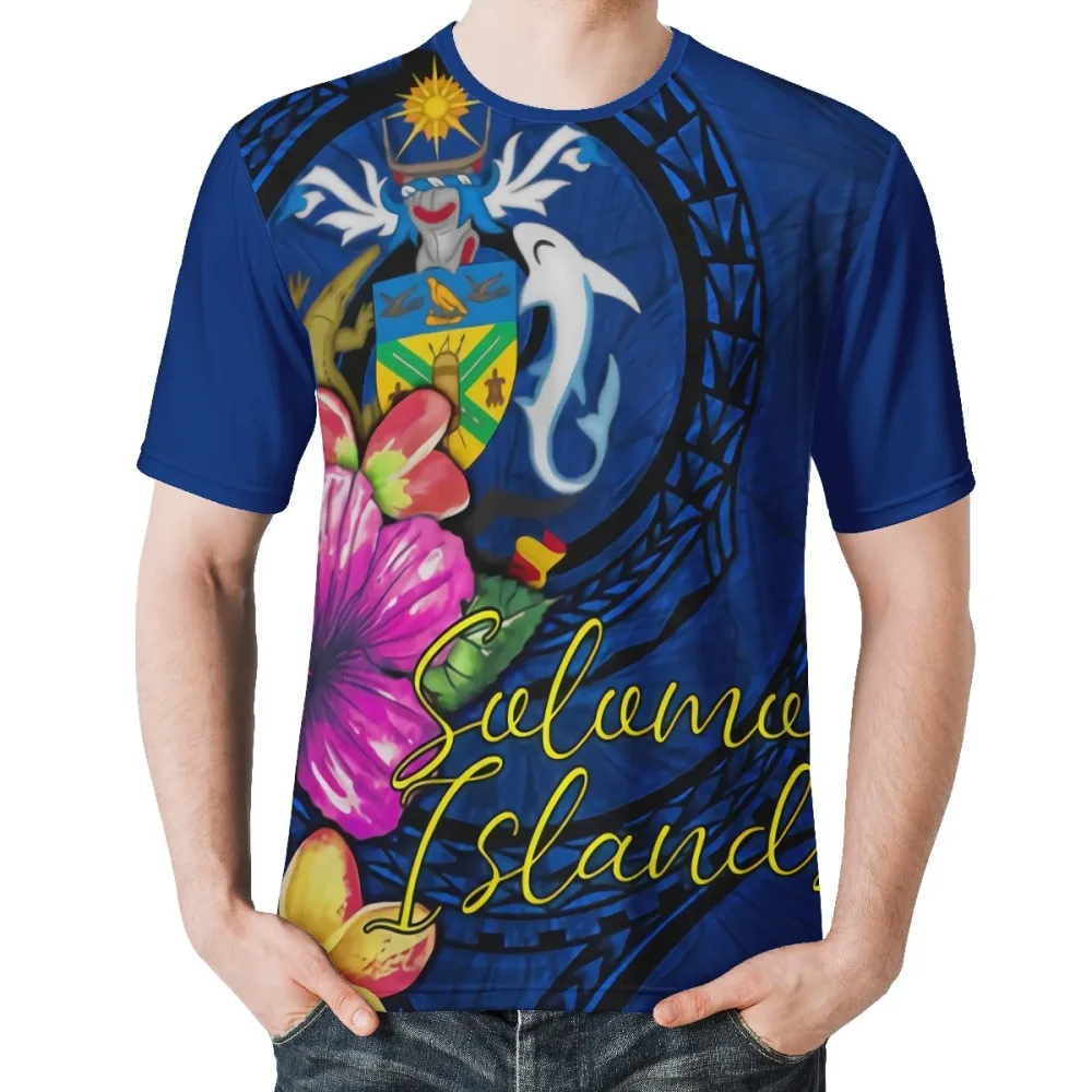 Polynesian Solomon Islands Mens Plus Size T Shirts Blue Flowers Formal Shirt Big And Tall 2xl T-shirt Custom For Outdoor Sports