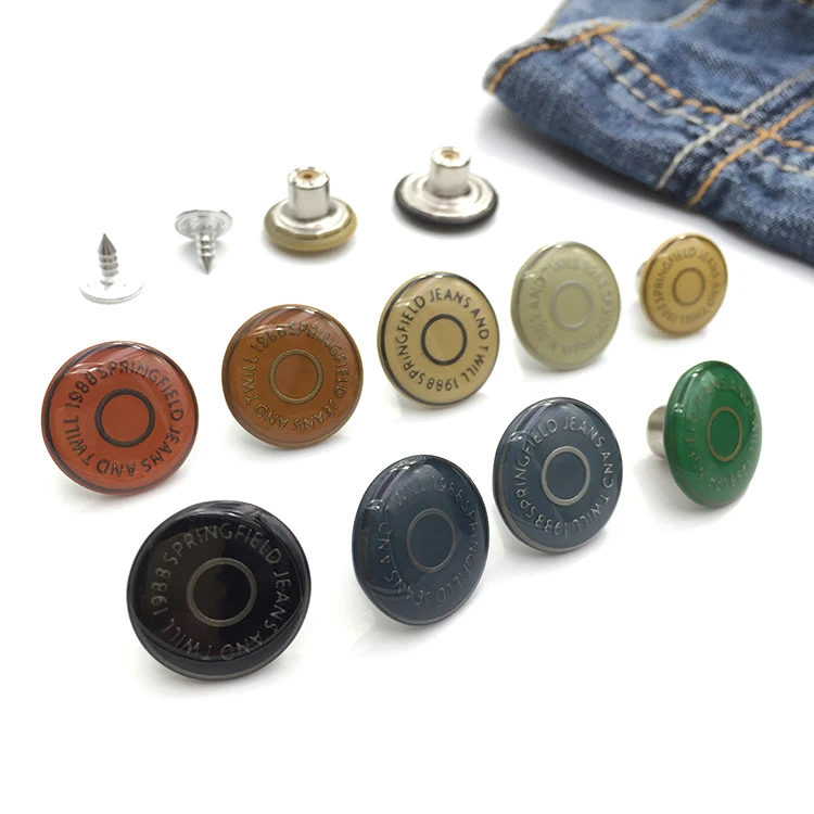 Enamel denim fancy custom made brass nylon insert colorful jeans button