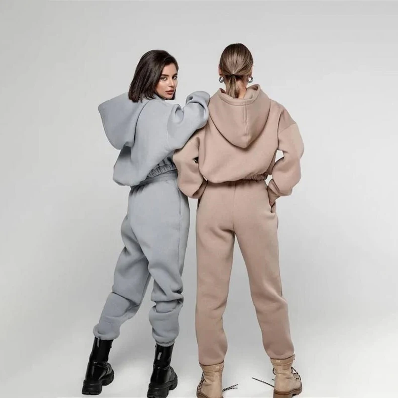 Новинка джоггеры Джоггеры для спортзала на заказ толстый комплект из 2 предметов для тренировок женский укороченный топ оверсайз спортивные брюки и толстовка комплект для женщин спортивные костюмы