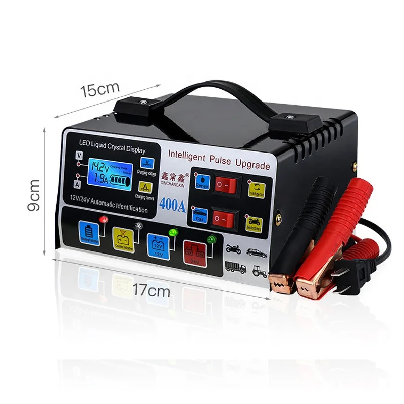 US EU Plug Use 12V24V 220W Car Battery Charger Fully Automatic High Frequency Intelligent Pulse Repair Charger LCD Display