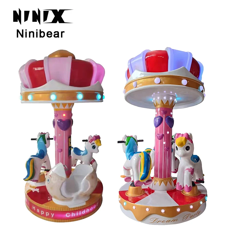 Popular Coin Operated Carousel Kids 3 Seats Mini Merry Horse  Carousel Game Machine